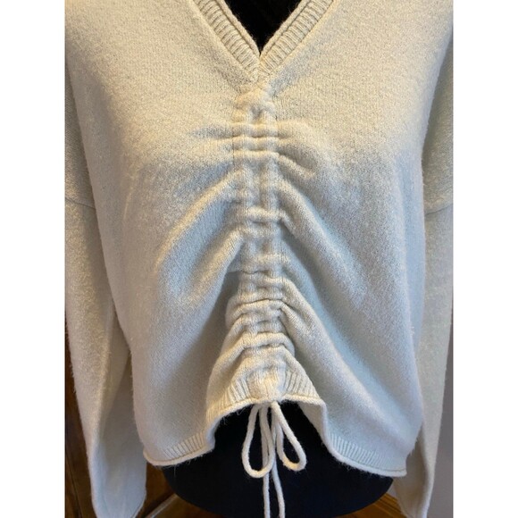 Say What? Cream Womens Plus Size XL Fuzzy Gathered Front Distressed Sweater Top - Picture 4 of 10